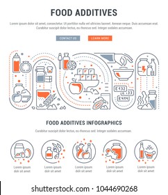 Line illustration of food additives. Concept for web banners and printed materials. Template with buttons for website banner and landing page.