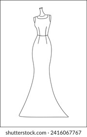 line illustration of a formal dress on a doll