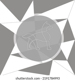line illustration forming a dog on a gray mosaic full background