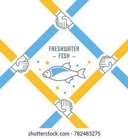 Line illustration of freshwater fish. Concept for web banners and printed materials. Template for website banner and landing page.