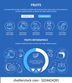 Line illustration of fruits. Concept for web banners and printed materials. Template with buttons for website banner and landing page.
