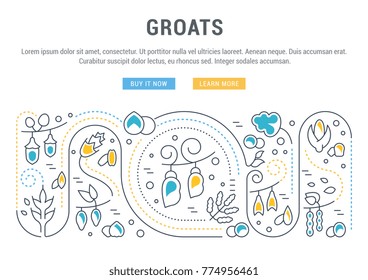 Line illustration of groats. Concept for web banners and printed materials. Template with buttons for website banner and landing page.