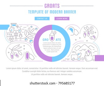 Line illustration of groats. Concept for web banners and printed materials. Template with buttons for website banner and landing page.
