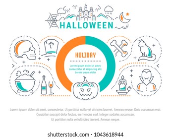 Line illustration of halloween. Concept for web banners and printed materials. Template for website banner and landing page.