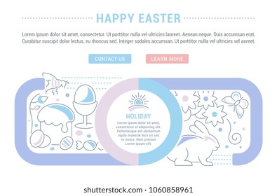Line illustration of happy easter. Concept for web banners and printed materials. Template with buttons for website banner and landing page.