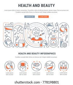 Line illustration of health and beauty. Concept for web banners and printed materials. Template with buttons for website banner and landing page.