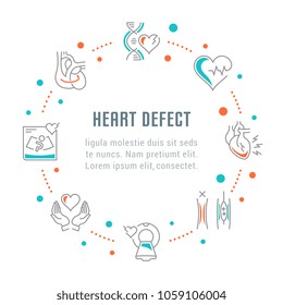 Line illustration of heart defect. Concept for web banners and printed materials. Template for website banner and landing page.