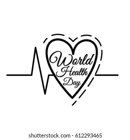 Line illustration of heart with heartbeat, electrocardiogram. Vector illustration