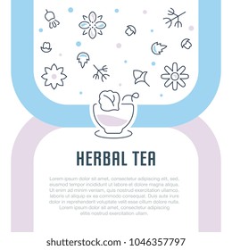 Line illustration of herbal tea. Concept for web banners and printed materials. Template for website banner and landing page.