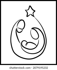 line illustration of holy family