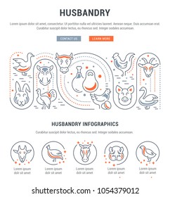 Line illustration of husbandry. Concept for web banners and printed materials. Template with buttons for website banner and landing page.