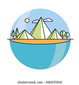 Line illustration island in color. Vector linear
