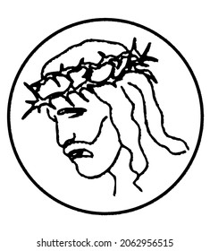 a line illustration of Jesus with a crown of thorns