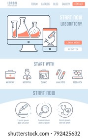 Line illustration of laboratory. Concept for web banners and printed materials. Template with buttons for website banner and landing page.