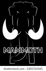 Line Illustration of Mammoth with Big Tusks - Black White, White Tusks, Named, Vector.