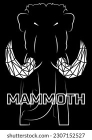 Line Illustration of Mammoth with Big Tusks - Black White, 3D Tusks, Named, Vector.