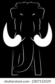 Line Illustration of Mammoth with Big Tusks - Black White, White Tusks, Vector.