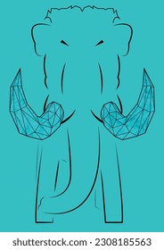 Line Illustration of Mammoth with Big Tusks - Black Aqua, Ice 3D Tusks, Vector.