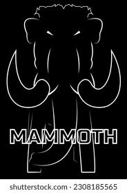 Line Illustration of Mammoth with Big Tusks - Black White, Named, Vector.