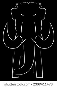 Line Illustration of Mammoth with Big Tusks - Black White, Vector.