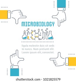 Line illustration of microbiology. Concept for web banners and printed materials. Template for website banner and landing page.