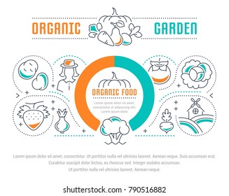 Line illustration of organic food. Concept for web banners and printed materials. Template for website banner and landing page.