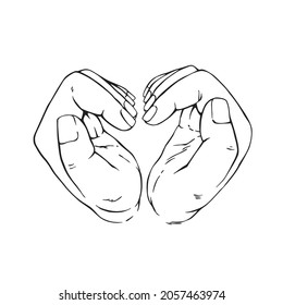 Line illustration of a pair of hands making a heart gesture. Abstract concept for love, relationship, self-love, Valentine's day, and friendship. Ready to use vector artwork