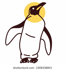 line illustration of a penguin animal native to the southern hemisphere with a yellow circle above its head on a white background