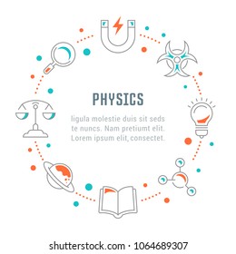 Line illustration of physics. Concept for web banners and printed materials. Template for website banner and landing page.