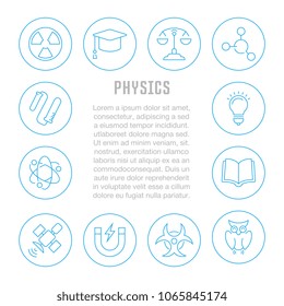 Line illustration of physics. Concept for web banners and printed materials. Template for website banner and landing page.