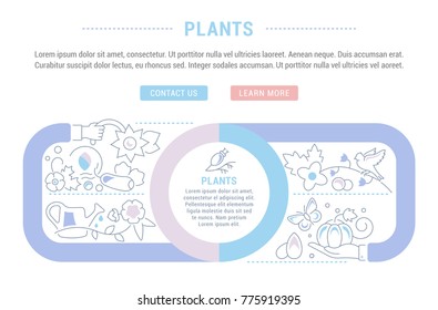 Line illustration of plants. Concept for web banners and printed materials. Template with buttons for website banner and landing page.