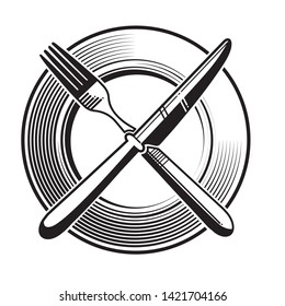 Line Illustration - Plate with Knife & Fork