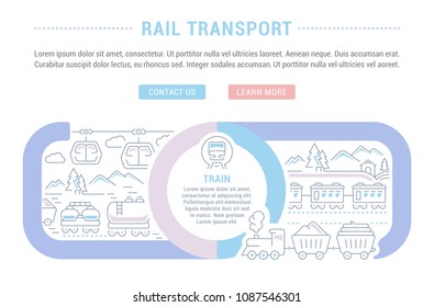 Line illustration of rail transport. Concept for web banners and printed materials. Template with buttons for website banner and landing page.