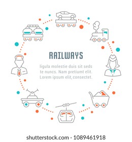 Line illustration of railways. Concept for web banners and printed materials. Template for website banner and landing page.
