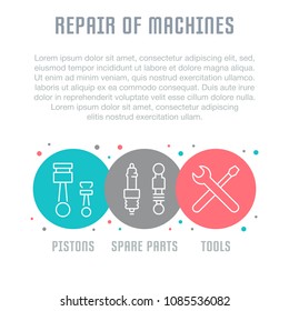 Line illustration of repair of machines. Concept for web banners and printed materials. Template for website banner and landing page.