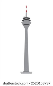 Ilustração em linha do edifício da torre Rheinturm no Rheinpark em Düsseldorf, Alemanha