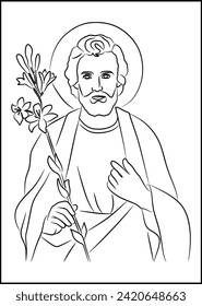 line illustration of Saint Joseph holding lilies