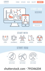 Line illustration of science. Concept for web banners and printed materials. Template with buttons for website banner and landing page.