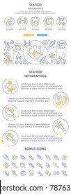 Line illustration of seafood. Concept for web banners and printed materials. Template with buttons for website banner and landing page.