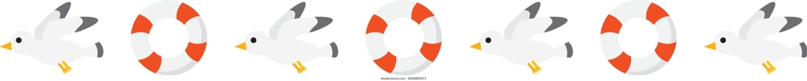 Line illustration of seagull and float on white background. Vector illustration