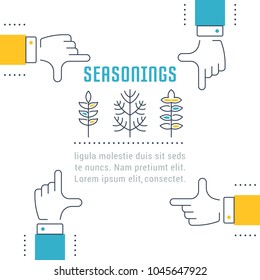 Line illustration of seasonings. Concept for web banners and printed materials. Template for website banner and landing page.