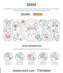 Line illustration of seeds. Concept for web banners and printed materials. Template with buttons for website banner and landing page.