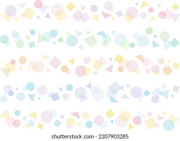 Line illustration set with randomly scattered colorful circle, triangle and square icons with dot and stripe patterns