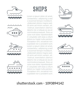 Line illustration of ships. Concept for web banners and printed materials. Template for website banner and landing page.