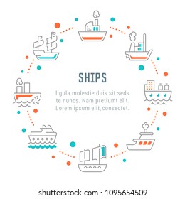 Line illustration of ships. Concept for web banners and printed materials. Template for website banner and landing page.