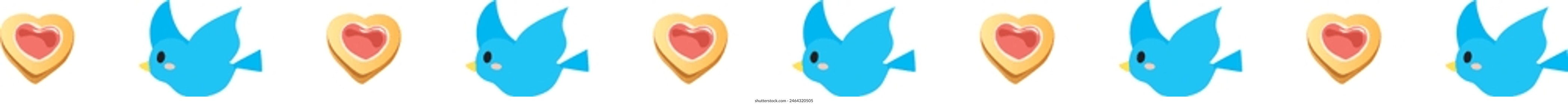 Line illustration of a small bird and the cookie. Vector illustration isolated on white background.