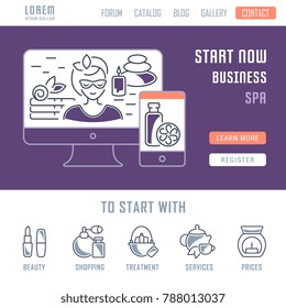 Line illustration of spa. Concept for web banners and printed materials. Template with buttons for website banner and landing page.