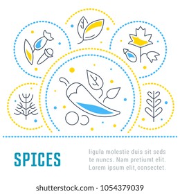 Line illustration of spices. Concept for web banners and printed materials. Template for website banner and landing page.