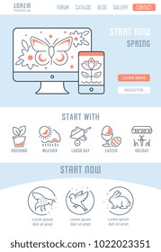 Line illustration of spring. Concept for web banners and printed materials. Template with buttons for website banner and landing page.