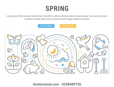Line illustration of spring. Concept for web banners and printed materials. Template with buttons for website banner and landing page.
